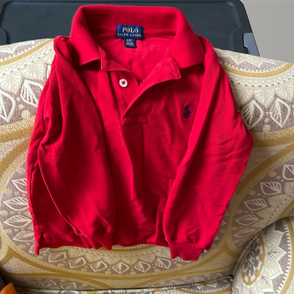 Long sleeve little boys 4t red polo